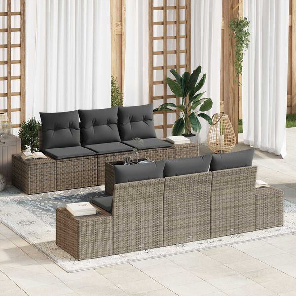 vidaXL Tuin Sofa Set met kussen 7 pcs Grijs poly rattan
