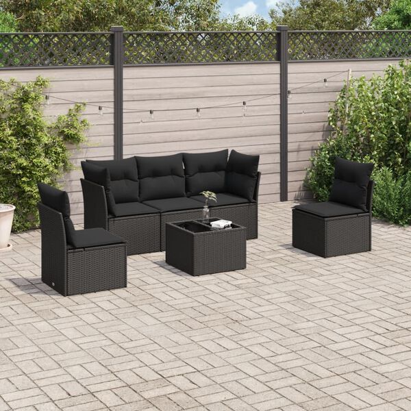 vidaXL 6-delige Loungeset met kussens poly rattan zwart
