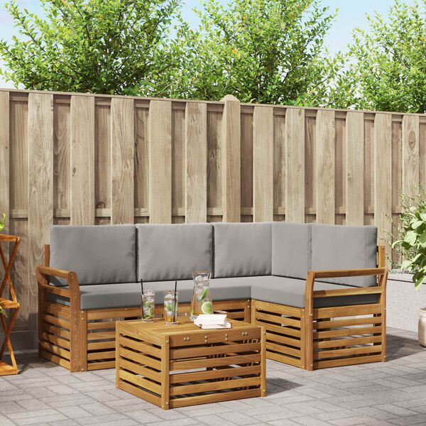 vidaXL Meubelsets 5 pcs Natuurlijk en Lichtgrijs Bewerkt hout