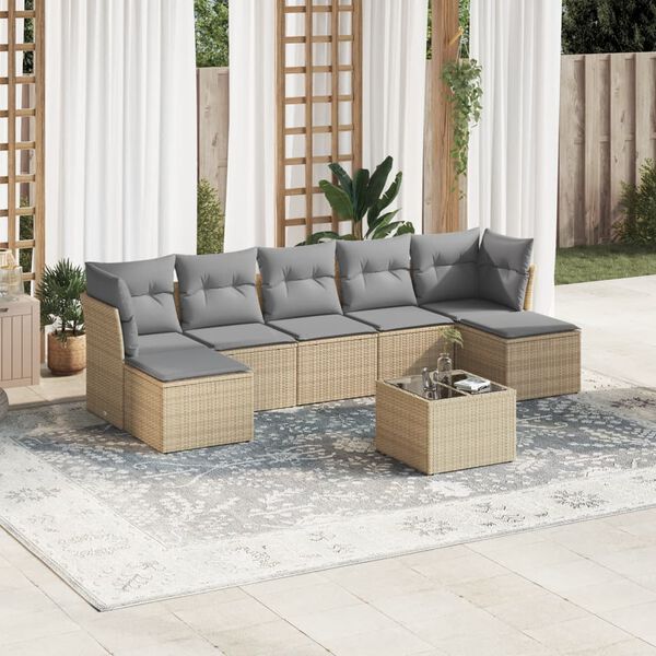 vidaXL 8-delige Loungeset met kussens poly rattan beige