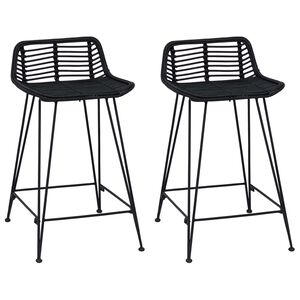 vidaXL Barkruk 2 st Zwart 44 x 45 x 76 cm Rattan en staal