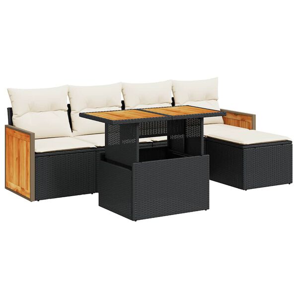 vidaXL 6-delige Loungeset met kussens poly rattan acacia zwart