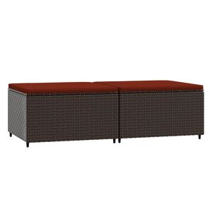 vidaXL Voetensteunen 2 st met kussens poly rattan bruin