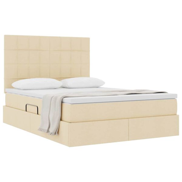 vidaXL Opslag bed met matras met matras Cr&egrave;me 140 x 200 cm Polyester