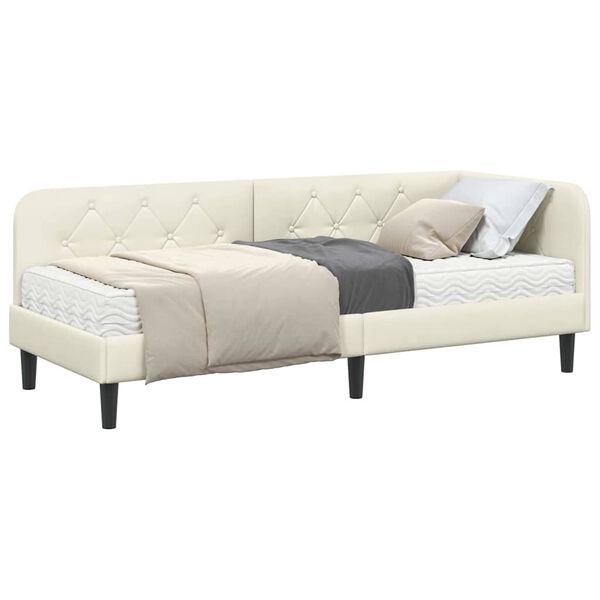 vidaXL Hoekbedframe met matras Cr&egrave;me 80 x 200 cm Fluweel