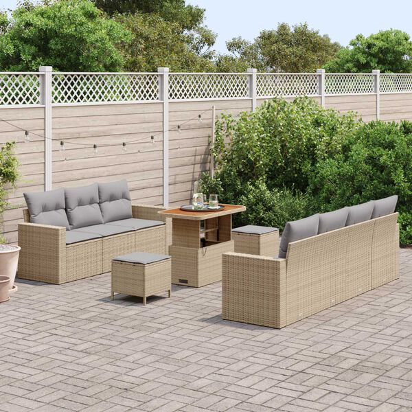 vidaXL Tuin Sofa Set met kussen met opslag 10 pcs beige en lichtgrijs