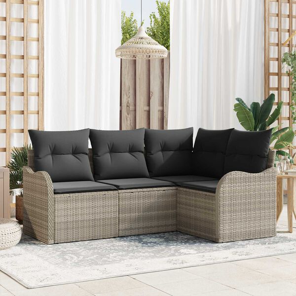 vidaXL Tuin Sofa Set met opslag 4 pcs Lichtgrijs poly rattan