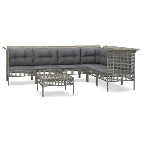 vidaXL 7-delige Loungeset met kussens poly rattan grijs