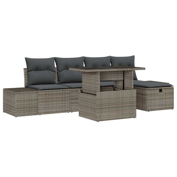vidaXL Tuin Sofa Set 6 pcs Grijs poly rattan