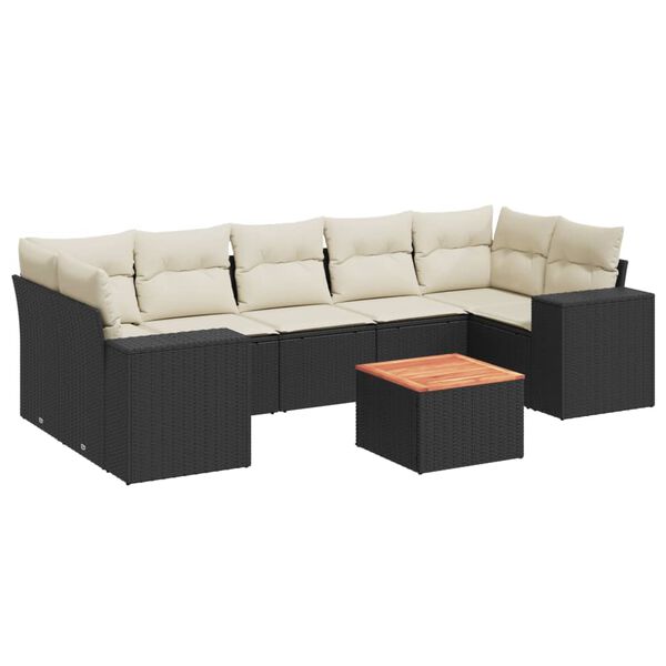 vidaXL 8-delige Loungeset met kussens poly rattan zwart