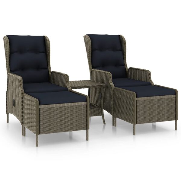 vidaXL 3-delige Loungeset met kussens poly rattan bruin