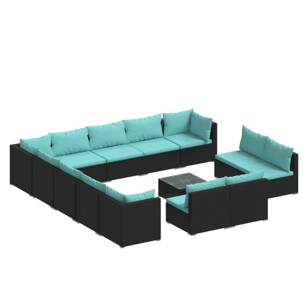 vidaXL 14-delige Loungeset met kussens poly rattan zwart