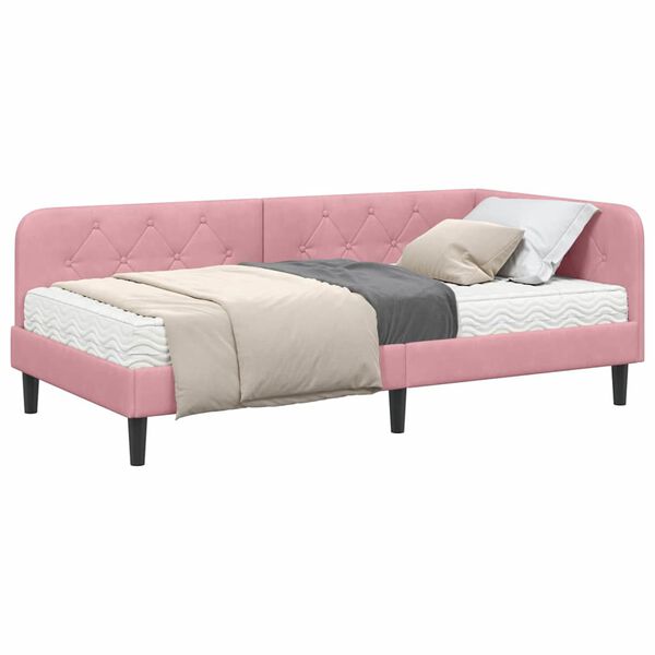 vidaXL Hoekbedframe met matras Roze 100 x 200 cm Fluweel