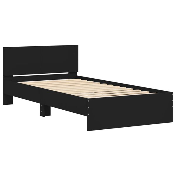 vidaXL Bedframe met hoofdbord bewerkt hout zwart 100x200 cm