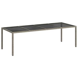 vidaXL Tuintafel 250x100x75 cm gehard glas en poly rattan grijs