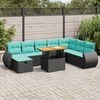vidaXL 9-delige Loungeset met kussens poly rattan acacia bruin