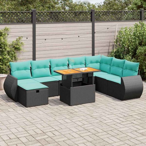 vidaXL 9-delige Loungeset met kussens poly rattan acacia bruin