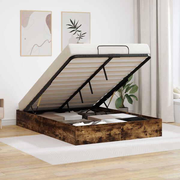 vidaXL Ottoman Bedframe met opslag Gerookte Eik 193 x 120 x 25 cm
