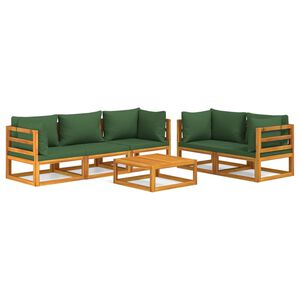 vidaXL 6-delige Loungeset met groene kussens massief hout