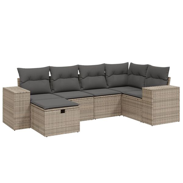 vidaXL 6-delige Loungeset met kussens poly rattan grijs