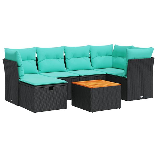 vidaXL 7-delige Loungeset met kussens poly rattan zwart
