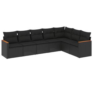 vidaXL 7-delige Loungeset met kussens poly rattan zwart