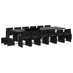 vidaXL 17-delige Tuinset met kussens poly rattan zwart