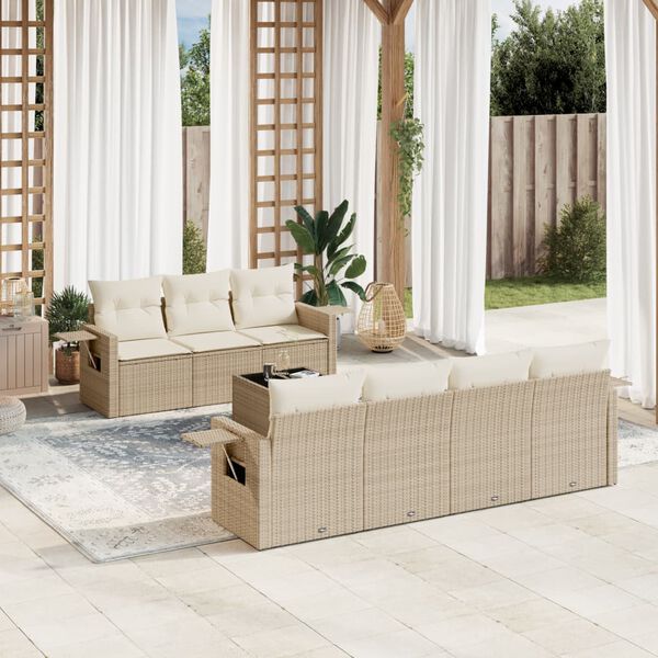 vidaXL 8-delige Loungeset met kussens poly rattan beige