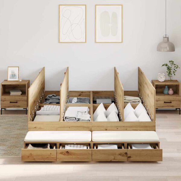 vidaXL Opbergbedframe met lade Artisan Eiken 135 cm Bewerkt hout