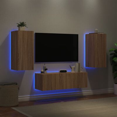 vidaXL 3-delige Tv-wandmeubelset met LED-verlichting sonoma eikenkleur