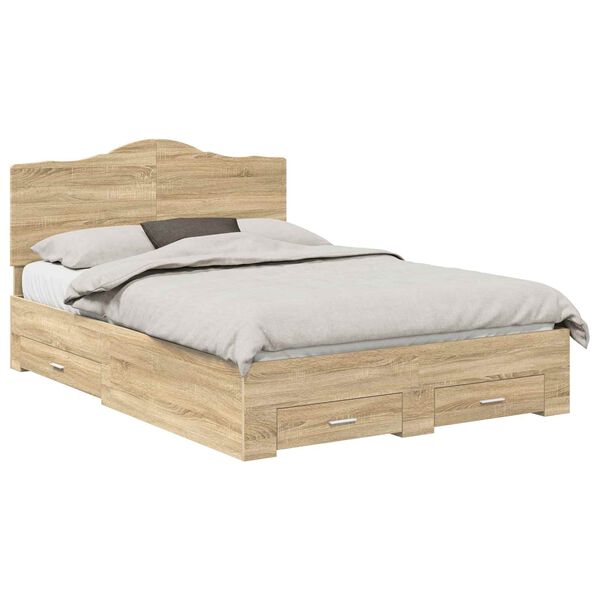 vidaXL Bedframe met hoofdeinde Sonoma Eiken 140 x 200 cm Bewerkt hout