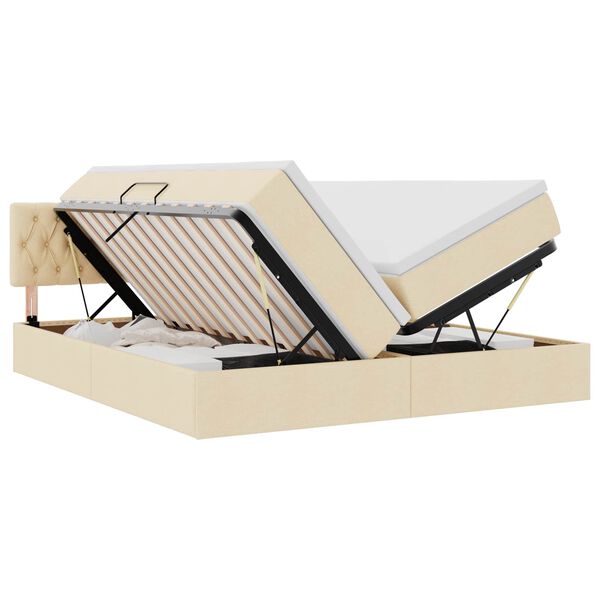 vidaXL Opslag bed met matras met opslag Cr&egrave;me 200 x 200 cm Nep Leer