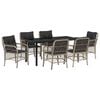 vidaXL Tuin eettafelset met kussen 7 pcs Lichtgrijs poly rattan