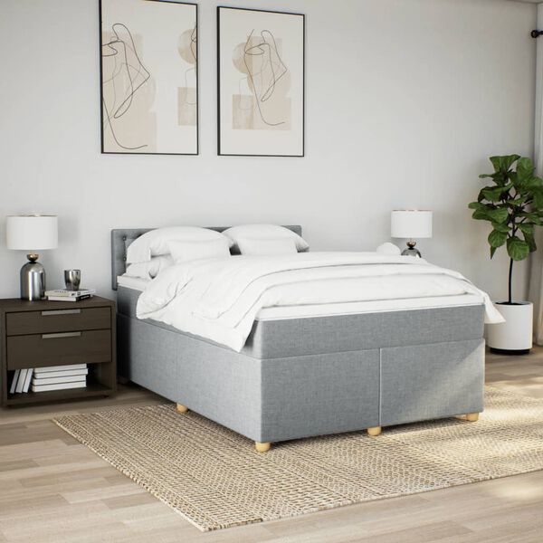 vidaXL Boxspring met matras stof lichtgrijs 140x190 cm