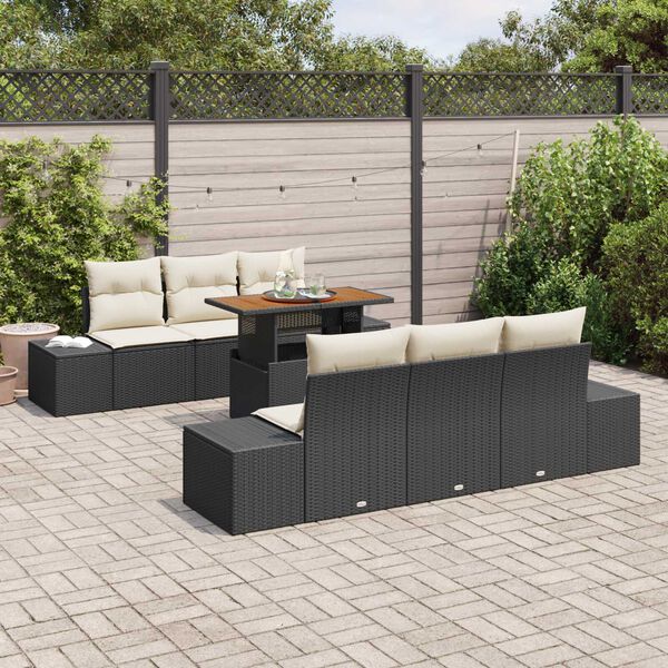 vidaXL Tuin Sofa Set met opslag 7 pcs Zwart Poly riet