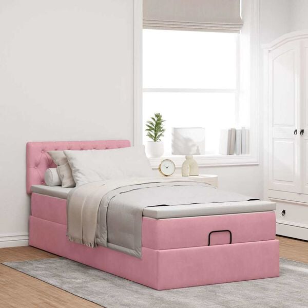 vidaXL Ottoman bed met matras en LED's 100x200 cm fluweel roze