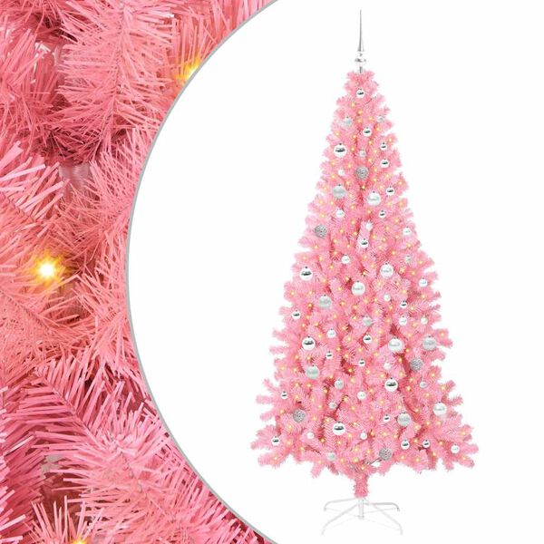 vidaXL Kerstboom met 300 LED met standaard Roze 210 cm PVC