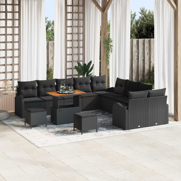 vidaXL Tuin Sofa Set met kussen met opslag met kussen 13 pcs Zwart