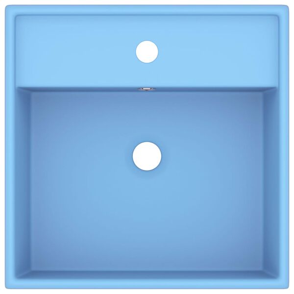 vidaXL Wastafel met overloop vierkant 41x41 cm keramiek mat lichtblauw