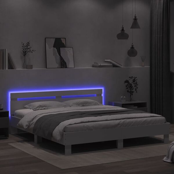 vidaXL Bedframe met hoofdeinde en LED wit 180x200 cm