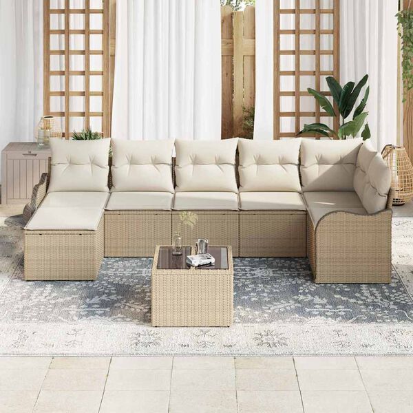 vidaXL Tuin Sofa Set met kussen 8 pcs Beige en wit Poly riet