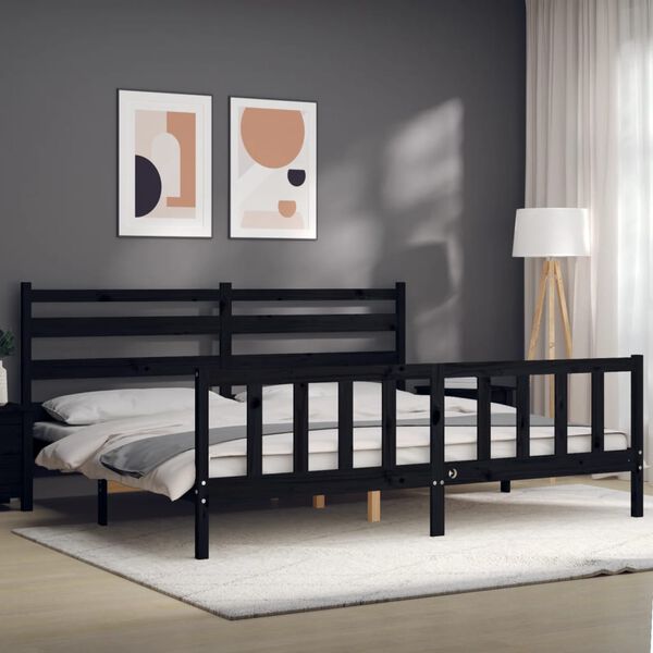vidaXL Bedframe met hoofdbord massief hout zwart 200x200 cm