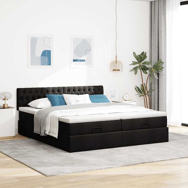 vidaXL Ottoman bed met matrassen en LED's 160x200cm stof zwart
