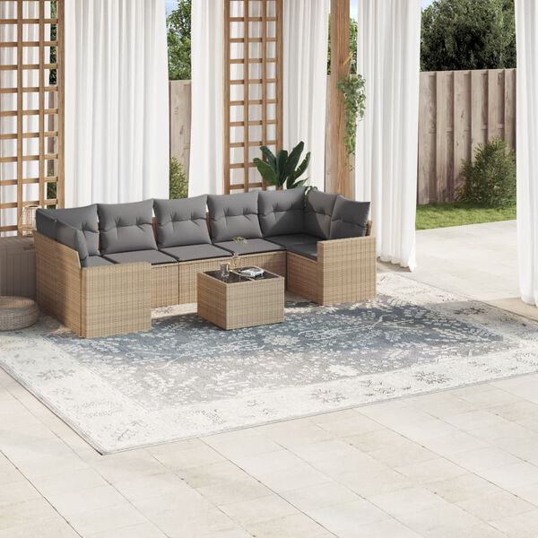 vidaXL 8-delige Loungeset met kussens poly rattan beige