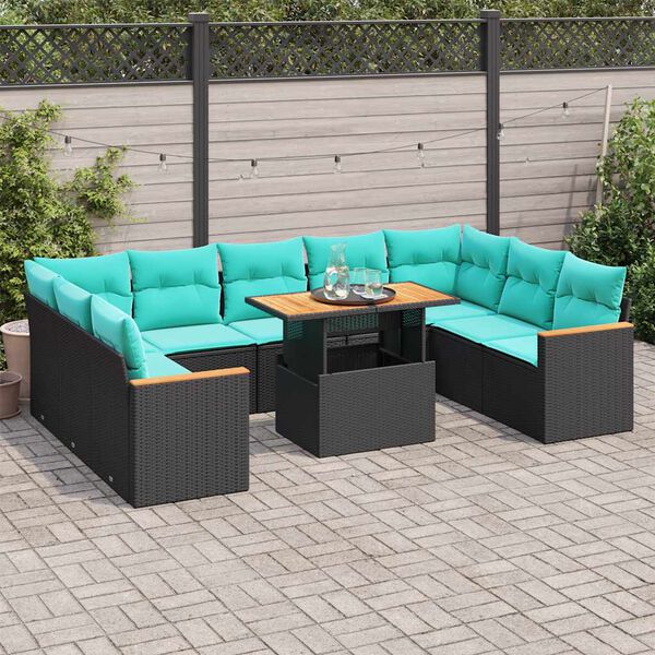 vidaXL 10-delige Loungeset met kussens poly rattan zwart