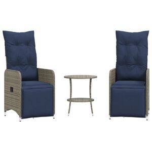 vidaXL Tuinstoelen 2 st verstelbaar met tafel poly rattan grijs