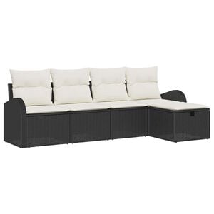 vidaXL Bankstel met kussen met opslag 5 pcs Zwart en Cr&egrave;me poly rattan