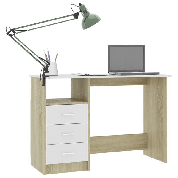 vidaXL Bureau met lades 110x50x76 cm spaanplaat wit sonoma eikenkleur