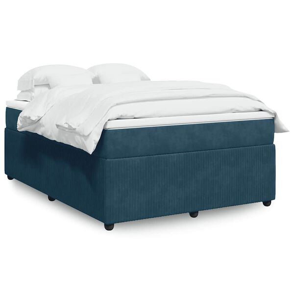 vidaXL Boxspring met matras fluweel donkerblauw 140x190 cm