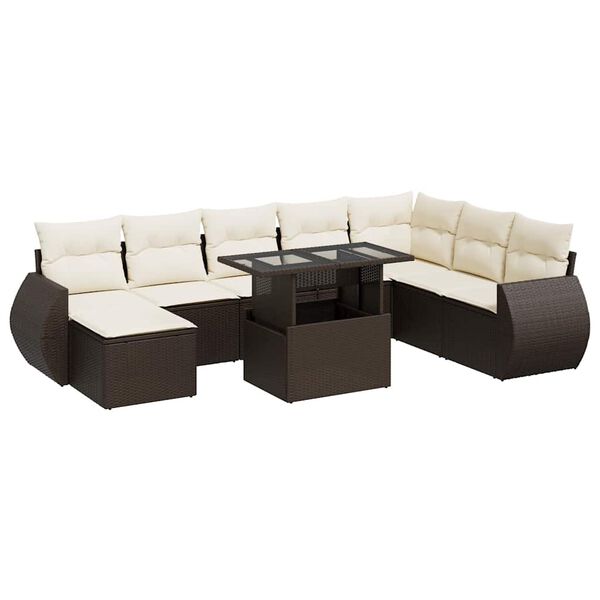 vidaXL 9-delige Loungeset met kussens poly rattan bruin